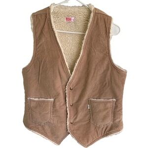 Vintage Levi's Corduroy Thick Sherpa Lined Vest Size Medium USA Made Brown Snaps